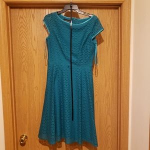 Turquoise Dress with Crochet Overlay